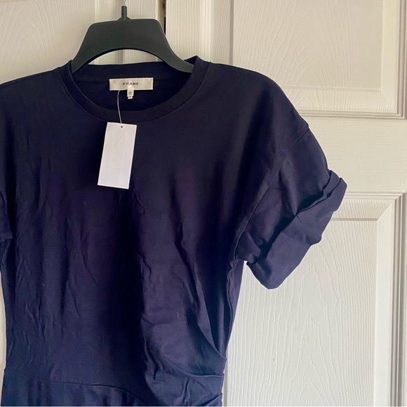 FRAME Faux Wrap Midi Dress in Navy Blue XS - Picture 5 of 8